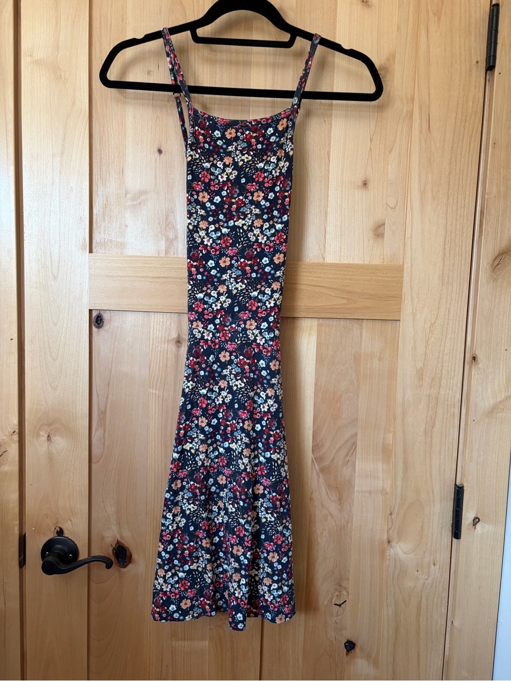 Hollister Navy Midi Dress with Red & Cream Floral Print